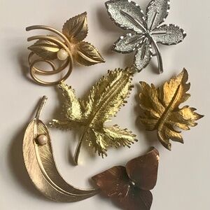 Signed Lot of 6 Mixed Metals Fall Brooches
